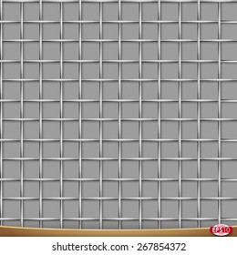 Vector seamless pattern. Metal wire netting, cross structure. Grayscale illustration with shadows on gray background.