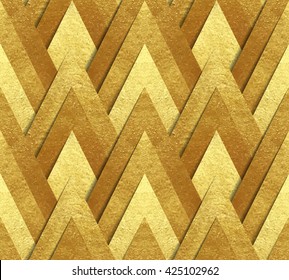 Vector seamless pattern - metallic gold paper cut at geometric bright background made of foil triangles with transparent shadow