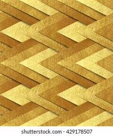 Vector seamless pattern - metallic gold paper cut at geometric bright background made of foil triangles with transparent shadow