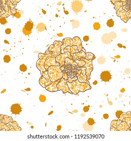 Vector seamless pattern of Mexican holiday "Day of the Dead". Gold glitter flowers