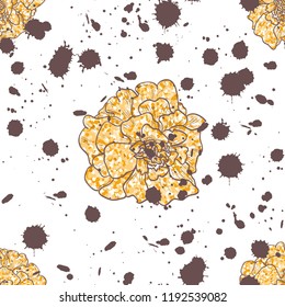 Vector seamless pattern of Mexican holiday "Day of the Dead". Gold glitter flowers