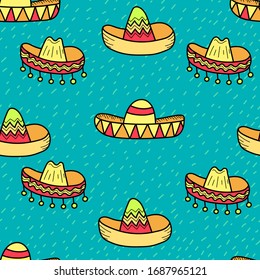 Vector seamless pattern with mexican sombrero hats