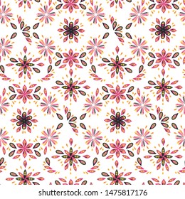 Vector seamless pattern with Mexico traditional celebration floral ornaments and decor elements isolated on white background. Good for packaging, prints, cards, textile, prints.