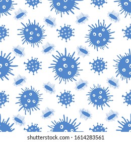 Vector seamless pattern microbe, virus, bacteria, disease germs microorganism on white background. Laboratory. Biology, medicine, pharmacy, experiment. Science. Design for websites, wrapping, print
