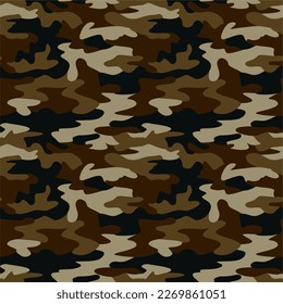 Vector seamless pattern of military camouflage. Texture for design and print. Army forest hide. Khaki green brown. for soldiers and hunting. Gray for soldiers, hunting. Hide in the forest.