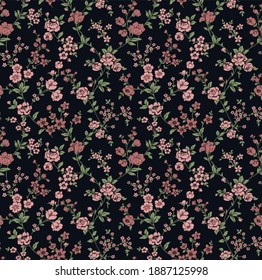 vector seamless pattern of a millefleurs design with little cute flowers, romantic spring blossoms, boho chic