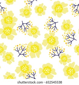 Vector seamless pattern with mimosa and daffodil flowers