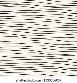 Vector seamless pattern. Minimal abstract background. Thin hand drawn wavy stripes. Elegant monochrome ripple.