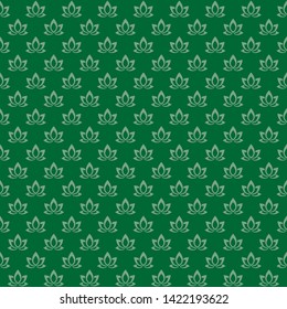 Vector seamless pattern of minimalist abstract petals in green color, editable colors.