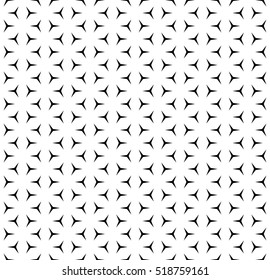 Vector seamless pattern, minimalist monochrome geometric texture. Simple illustration of windmills, propellers. Black & white background. Design element for printing, stamping, digital, decoration 