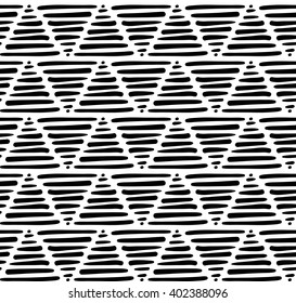 vector seamless pattern in minimalist style with hand drawn triangles on isolated background