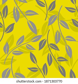 Vector seamless pattern with minimalistic leaves. Botanical background in color of the year 2021.