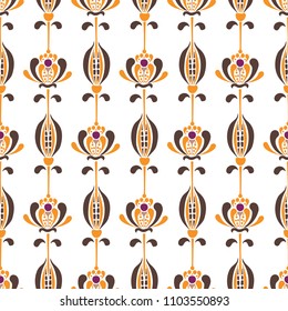 Vector seamless pattern with minimalistic nordic flowers in retro style
