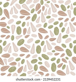 vector seamless pattern with minimalistic seeds in beige and green.