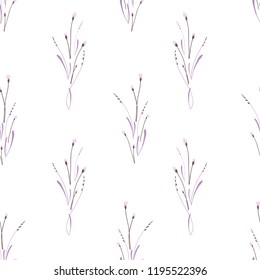 Vector seamless pattern. Minimalistic vintage floral background on white