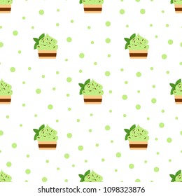 Vector seamless pattern of mint cupcake.