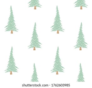 Vector seamless pattern of mint hand drawn doodle sketch spruce tree isolated on white background