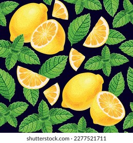 Vector seamless pattern with mint and lemon