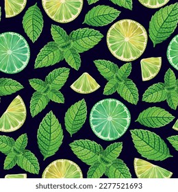 Vector seamless pattern with mint and lime