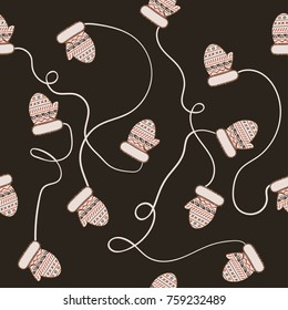 Vector seamless pattern with mittens on a string. Abstract simple ornamental illustration for print and web