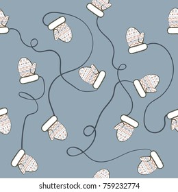 Vector seamless pattern with mittens on a string. Abstract simple ornamental illustration for print and web