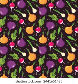 Vector seamless pattern with mixed vegetables