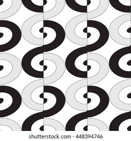 Vector seamless pattern. Modern abstract texture. Repeating geometric tiles with scrolls.Black,gray and white
