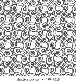 Vector seamless pattern. Modern abstract texture. Repeating geometric tiles with curls.Black and white