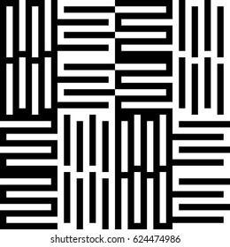 Vector seamless pattern. Modern background, figurative design with striped alternating black white lines. Backdrop, texture with mechanical geometry. Checkered industrial tile, lattice, grille