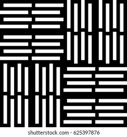 Vector seamless pattern. Modern background, figurative design with striped alternating black white lines. Backdrop, texture with mechanical geometry. Checkered industrial tile, lattice, grille