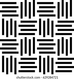 Vector seamless pattern. Modern background, figurative design with striped alternating black white lines. Backdrop, texture with mechanical geometry. Checkered industrial tile, lattice, grille