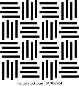 Vector seamless pattern. Modern background, figurative design with striped alternating black white lines. Backdrop, texture with mechanical geometry. Checkered industrial tile, lattice, grille