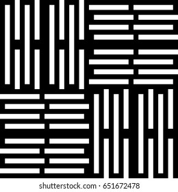 Vector seamless pattern. Modern background, figurative design with striped alternating black white lines. Backdrop, texture with mechanical geometry. Checkered industrial tile, lattice, grille