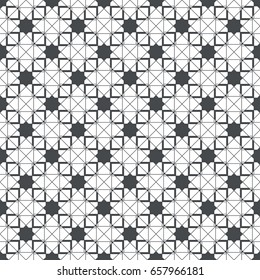Vector seamless pattern. Modern continuously repeating geometrical texture with regular repetition stars, square shapes, thin crossed lines. Contemporary design