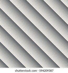 Vector seamless pattern. Modern diagonal texture. Repeating grid with dots and dotted lines of the increasing and decreasing size. Gradation from bigger to smaller. Halftone effect.