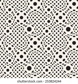 Vector seamless pattern. Modern distorted texture. Stylish abstract background. Dotted grid with visual effect of swollen. Monochrome illustration with optic illusion