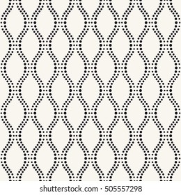 Vector seamless pattern. Modern dotted texture. Repeating abstract background. Small circles form wavy grid. Wavy stylish grid. Graphic simple backdrop.