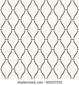 Vector seamless pattern. Modern dotted texture. Repeating abstract background. Small circles form wavy grid. Wavy stylish grid. Graphic simple backdrop.