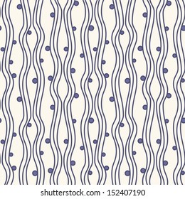 Vector seamless pattern. Modern floral texture. Repeating abstract background with circles. Graphic wavy stylized branches
