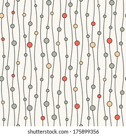 Vector seamless pattern. Modern floral texture. Repeating abstract background with circles. Graphic wavy threads with circles