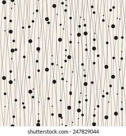 Vector seamless pattern. Modern floral texture. Repeating abstract background with circles. Graphic linear waves