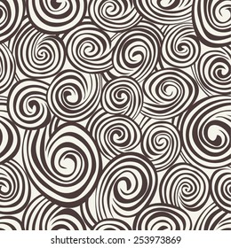 Vector seamless pattern. Modern floral texture. Endless abstract background. Monochrome fancy ornate with scrolls and stylized leaves