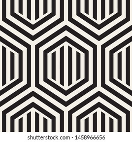 Vector Seamless Pattern. Modern Geometric Texture. Repeating Lattice Abstract Background. Linear Grid From Striped Hexagonal Elements.