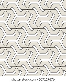 Vector seamless pattern. Modern geometric texture. Repeating abstract background. Trendy design with hexagonal linear grid.. Stylish hipster print which can be used for cover, card, wallpaper etc