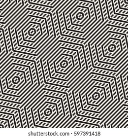 Vector Seamless Pattern. Modern Geometric Texture. Repeating Lattice Abstract Background. Linear Grid From Striped Hexagonal Elements.
