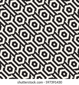 Vector Seamless Pattern. Modern Geometric Texture. Repeating Lattice Abstract Background. Linear Grid From Striped Hexagonal Elements.