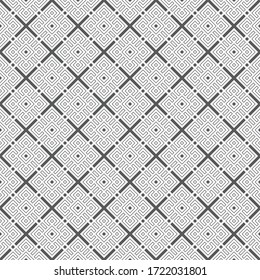 Vector seamless pattern. Modern geometrical texture with traditional tiles, small rhombuses, strips. Digital paper. Thin line. Abstract regularly repeating background.