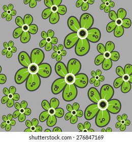 Vector seamless pattern with modern green flowers on grey background