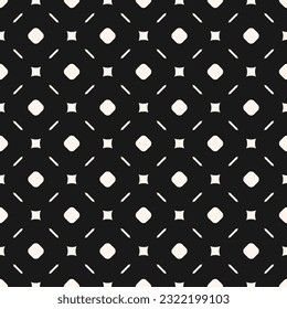 Vector seamless pattern, modern minimalist texture with simple geometric shapes, lines, circles, squares, dots, mesh. Stylish black and white background. Design for decor, textile, print, wallpapers