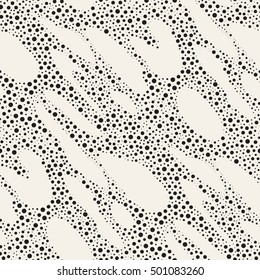 Vector seamless pattern. Modern monochrome texture. Repeating abstract background with dotted waves. Groups tiny circles form foam texture.